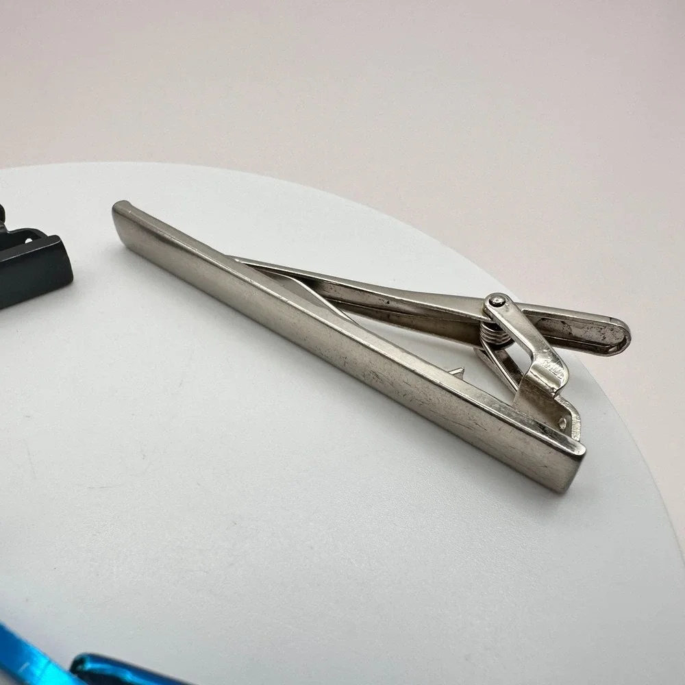 Vintage 90s 4 pcs Men's Tie Clip Bar Set Classic  Silver Tone Pin Retro‎ Jewelry